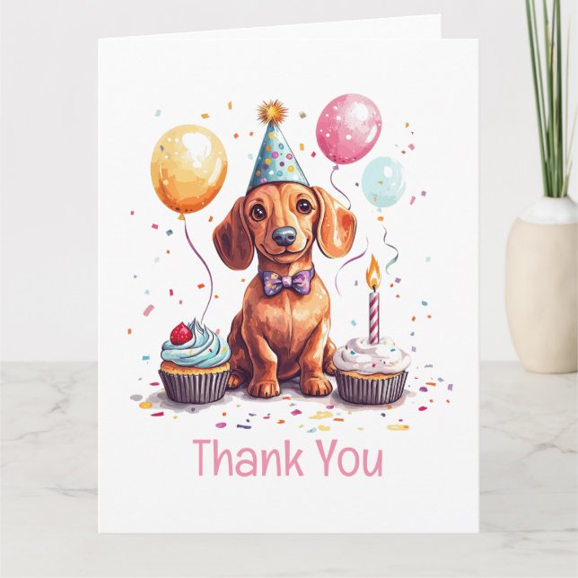 Thank You Birthday Dachshund Dog  Tack Kort (Framsida)