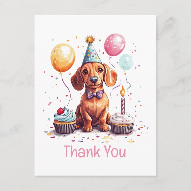 Thank You Birthday Dachshund Dog  Vykort (Framsida)