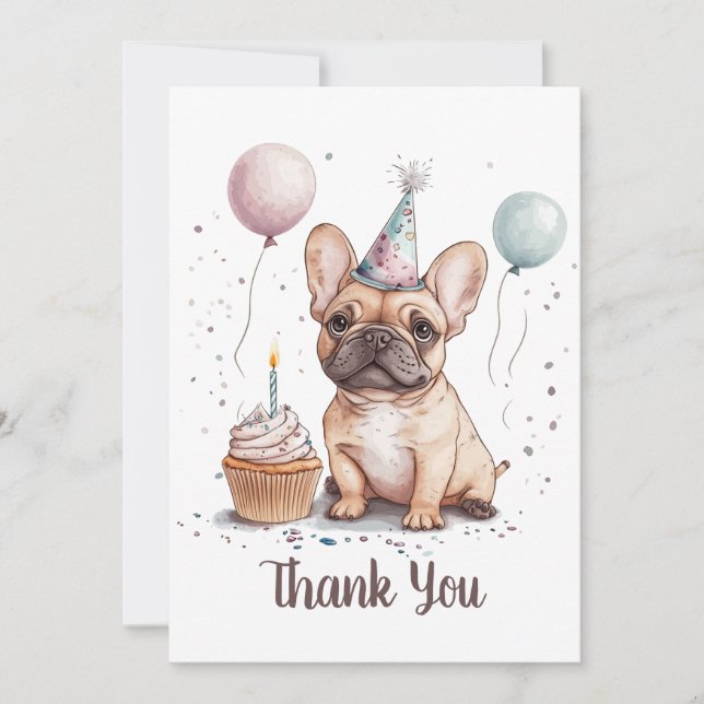 Thank You Birthday French Bulldog Tack Kort (Framsida)