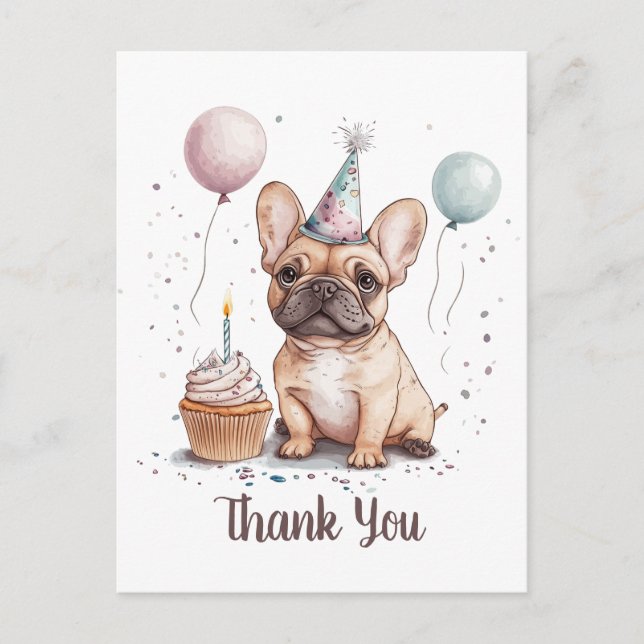 Thank You Birthday French Bulldog Vykort (Framsida)