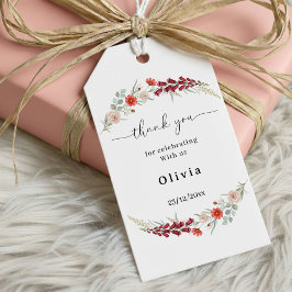Thank you boho floral Baby Shower red wildflower  Presentetikett
