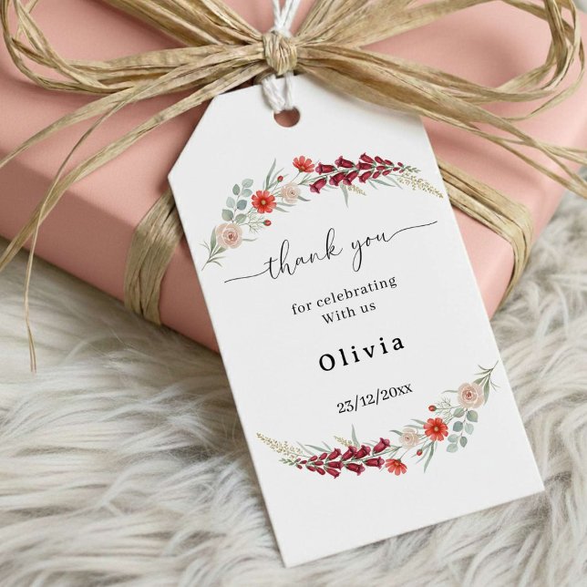 Thank you boho floral Baby Shower red wildflower  Presentetikett (Skapare uppladdad)