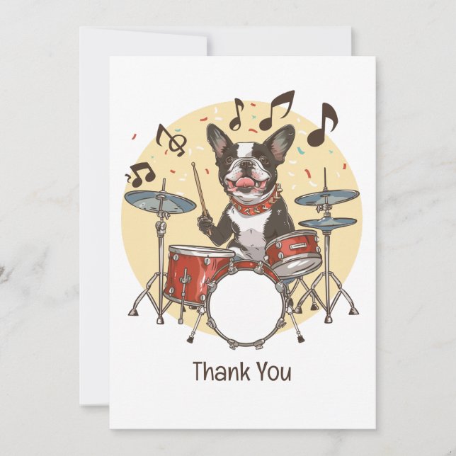 Thank You Boston Terrier Dog Playing Drums Tack Kort (Framsida)