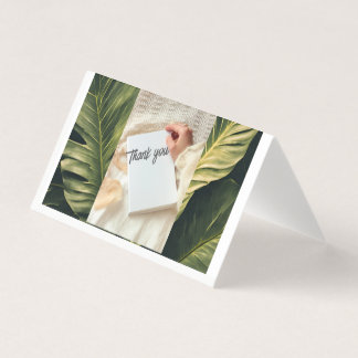 Thank You Botanical Greenery Card with Blue Brush  Kort