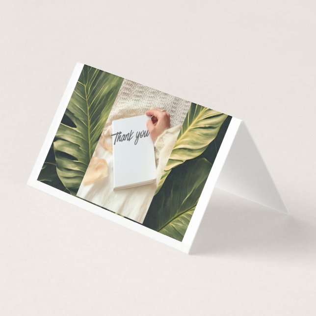 Thank You Botanical Greenery Card with Blue Brush  Kort (Framsida)