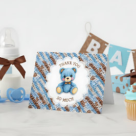 Thank You | Boy's Baby Shower Crochet Bear Tack Kort