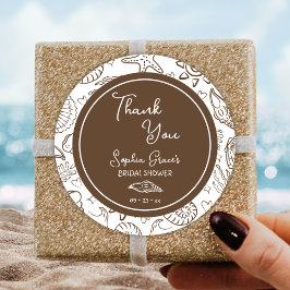 Thank You Brown Seashells Doodles Runt Klistermärke