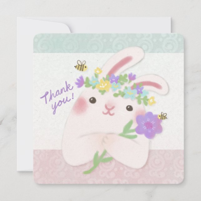 Thank You: Bunny with Flowers Illustration Inbjudningar (Framsida)