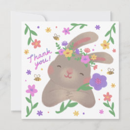 Thank You: Bunny with Flowers Inbjudningar