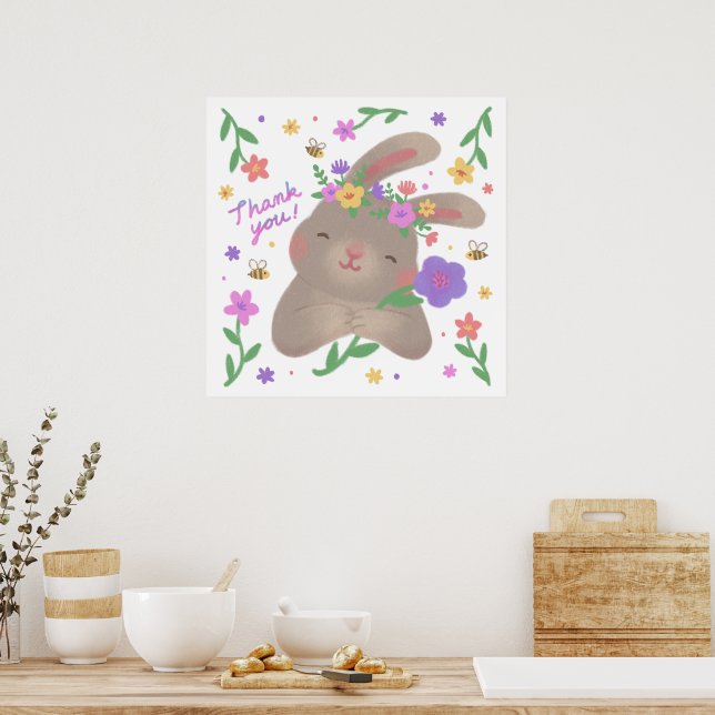 Thank You: Bunny with Flowers Poster (Kök)