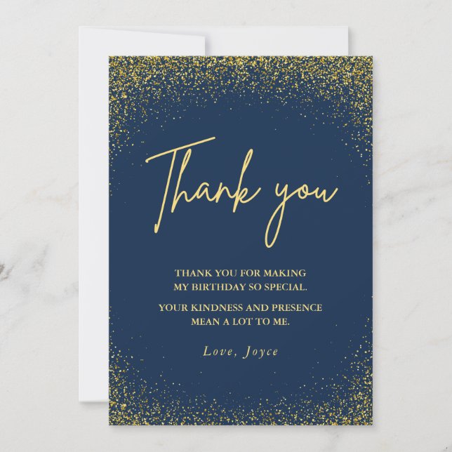 Thank you card 75th birthday Gold Navy Glam Inbjudningar (Framsida)