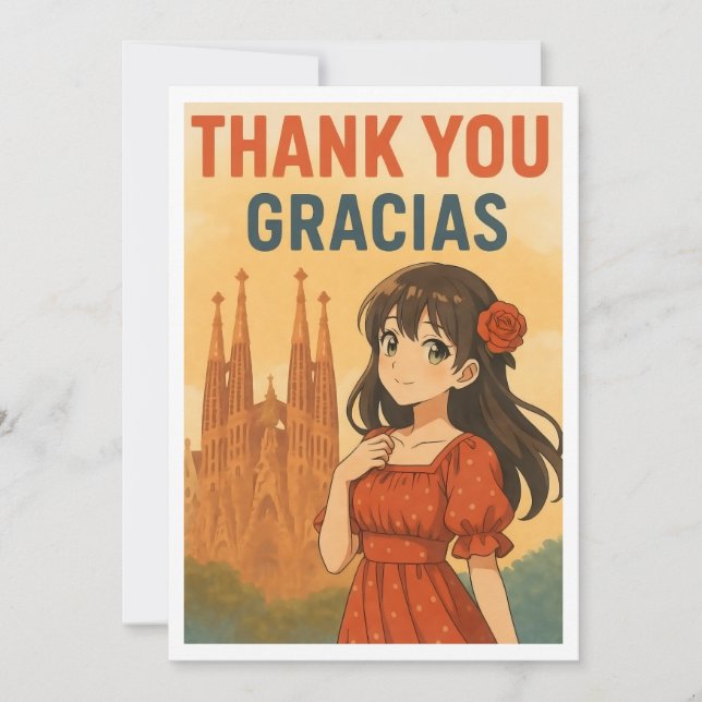 Thank You Card - Anime Girl in Spain Tack Kort (Framsida)