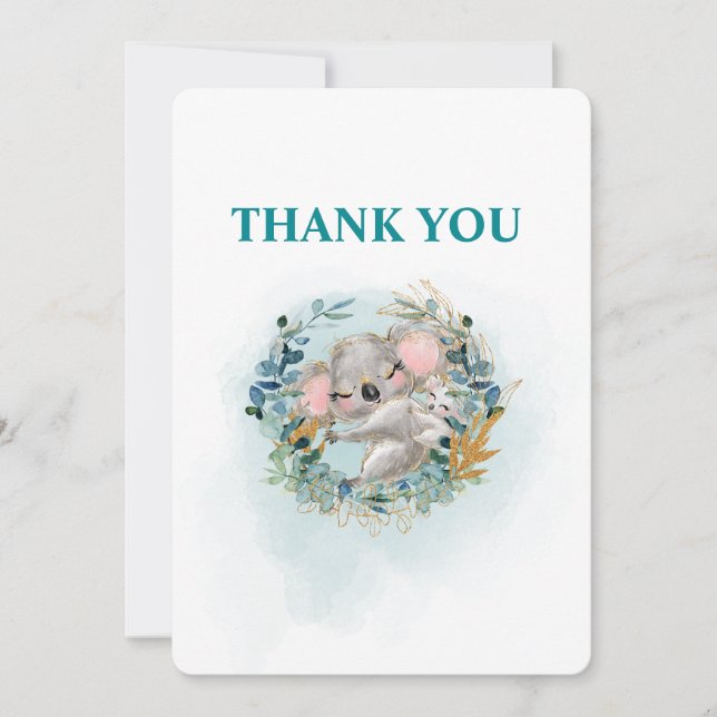Thank You Card Baby Shower "Baby Koala" Tack Kort (Framsida)