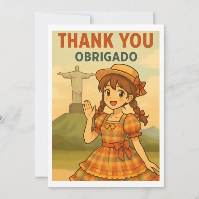 Thank You Card - Brazil Festa Junina Anime Girl Tack Kort (Framsida)