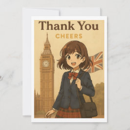 Thank You Card - British Anime Schoolgirl Tack Kort