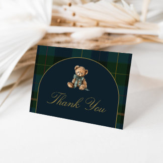 Thank You Card Classic Dark Green + Blue Plaid  Tack Kort