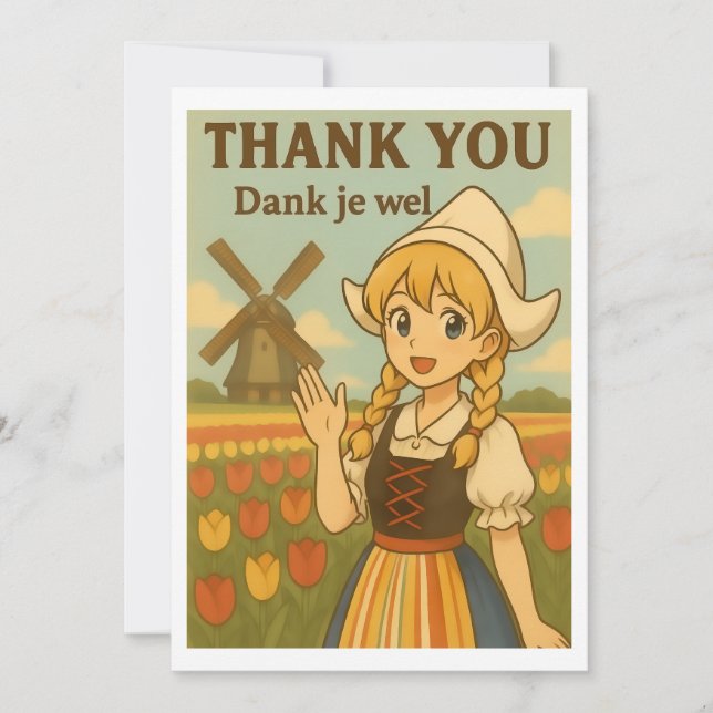 Thank You Card - Dutch Girl in Tulip Field Tack Kort (Framsida)