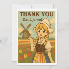 Thank You Card - Dutch Girl in Tulip Field Tack Kort
