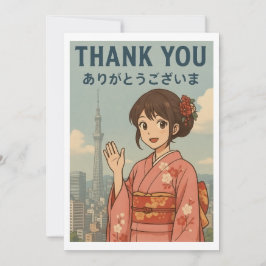 Thank You Card - Japanese Kimono Girl in Tokyo Tack Kort