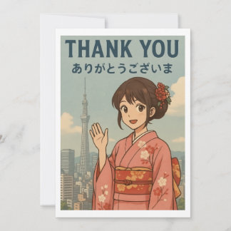 Thank You Card - Japanese Kimono Girl in Tokyo Tack Kort