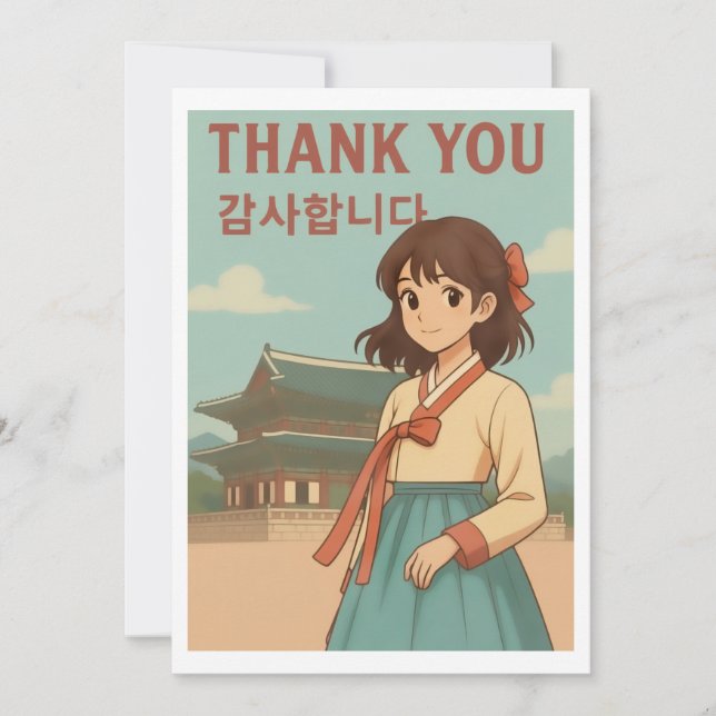 Thank You Card - Korean Hanbok Anime Girl Tack Kort (Framsida)