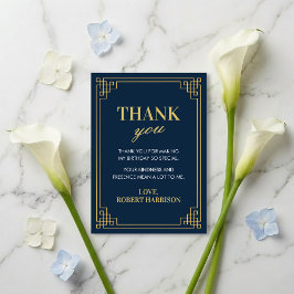 Thank You Card Navy Gold Art Deco 80th Birthday Tack Kort