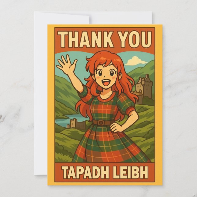 Thank You Card - Scottish Anime Girl in Highlands Tack Kort (Framsida)