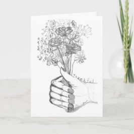 Thank You Card with hand-sketched flower bouquet Kort