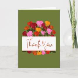 Thank you card with tulips and a green background kort