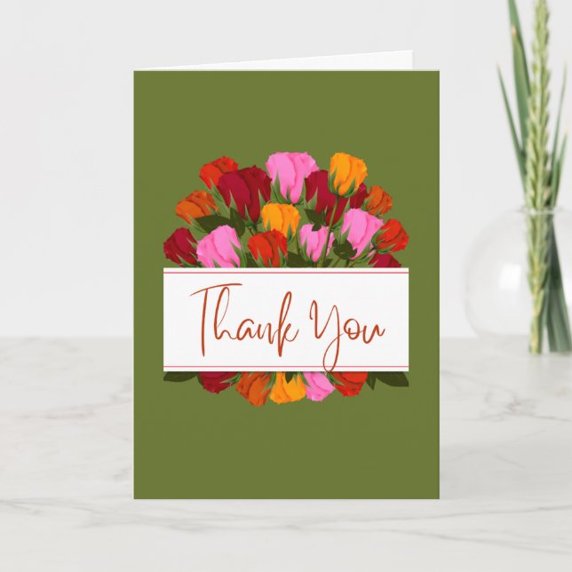 Thank you card with tulips and a green background kort (Framsida)