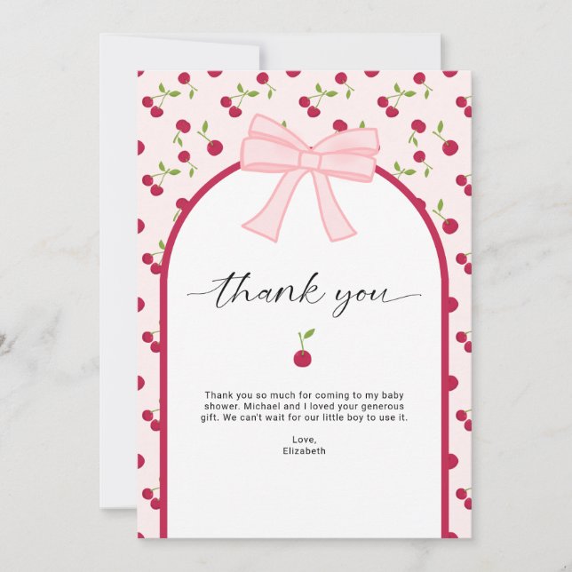 Thank you Cherry on Top Baby Shower Coquette Pink Tack Kort (Framsida)