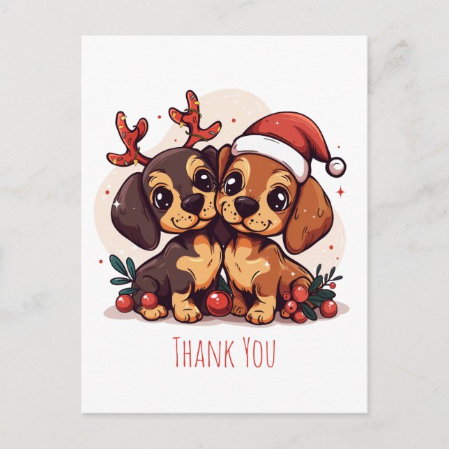 Thank You Christmas Dachshund Dogs Vykort (Framsida)
