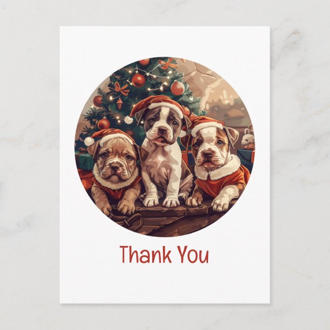 Thank You Christmas Pit Bull Puppy Dogs Vykort (Framsida)