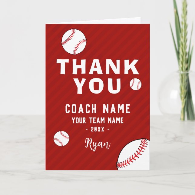 Thank you Coach Red Baseball  Card Tack Kort (Framsida)