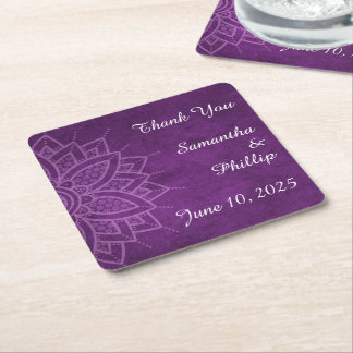 Thank you coaster wedding favor purple underlägg papper kvadrat