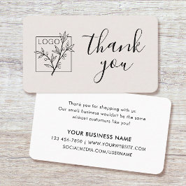 Thank You Custom Logo Modern Script Off-White Visitkort