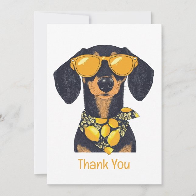 Thank You Dachshund Dog Sunglasses Lemons Tack Kort (Framsida)