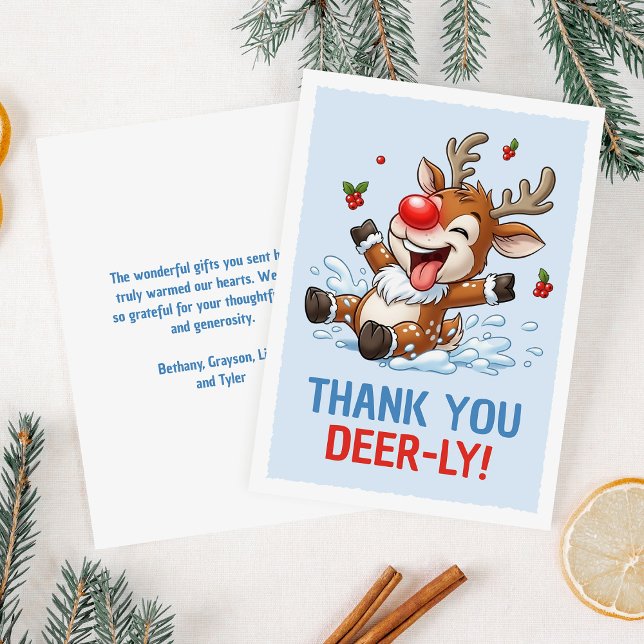 Thank You Deer-ly! Cute Reindeer Christmas Tack Kort (Skapare uppladdad)