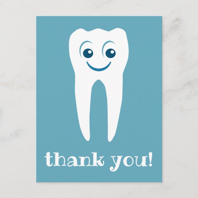 thank you dentist smiling tooth postcard vykort (Framsida)