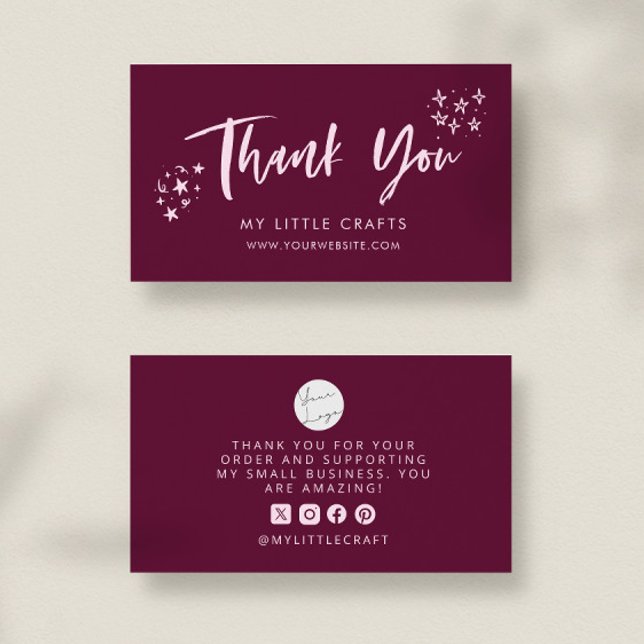 Thank You Doodle Stars Cranberry Small Business  Visitkort (Skapare uppladdad)