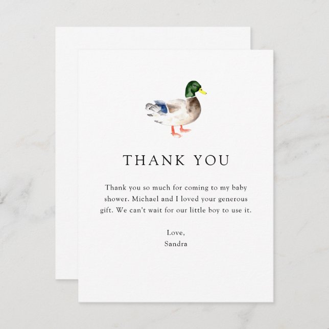 Thank you Duck Baby Shower Elegant Simple Minimal Tack Kort (Fram/baksida)