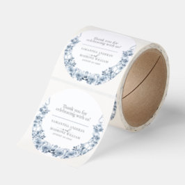 Thank You Dusty Blue Floral Wedding Favor Stickers Runt Klistermärke