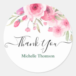 Thank you editable pink floral illustration runt klistermärke