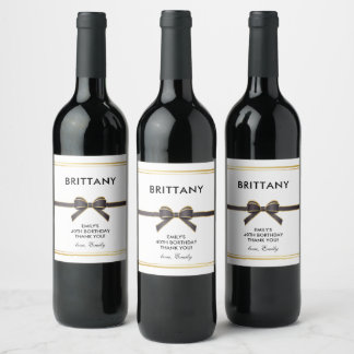 Thank you Elegant black and white Wine label Vinflaska Etikett
