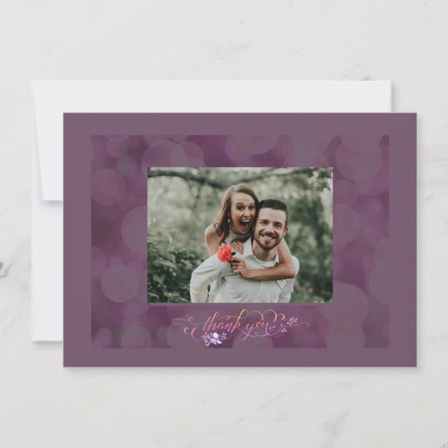 Thank You Fancy Script Photo Bubble Frame Card Tack Kort (Framsida)