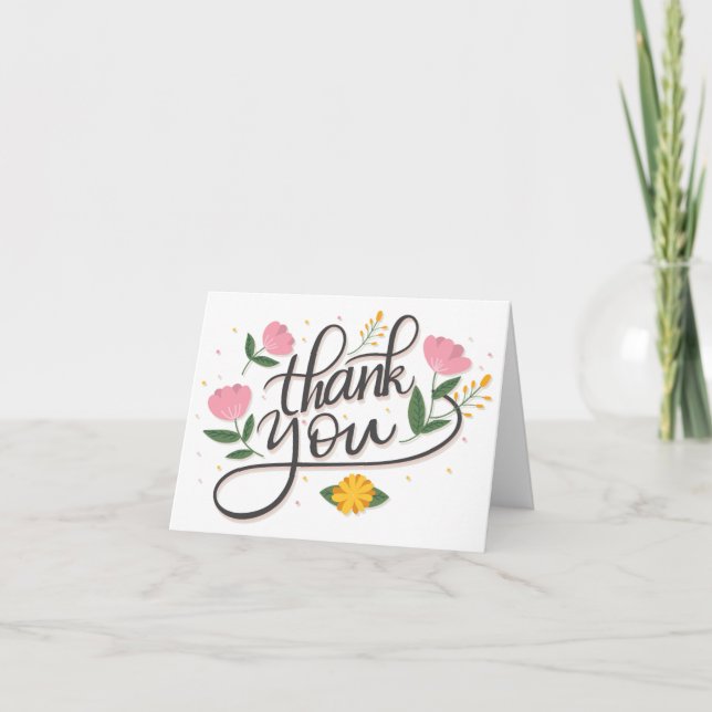 Thank You Floral Flower Calligraphy Greeting Card Kort (Framsida)