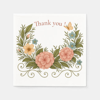 Thank You — Floral Half-Crown Paper Napkin Pappersservett