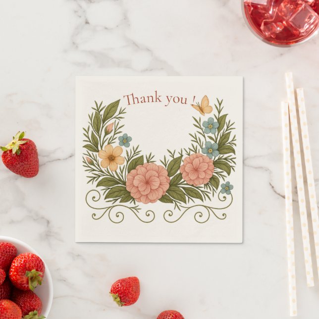 Thank You — Floral Half-Crown Paper Napkin Pappersservett (Insitu)
