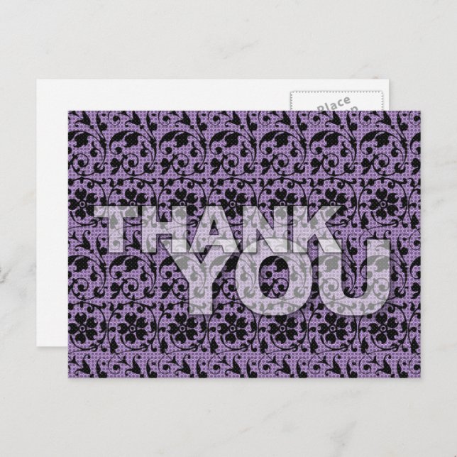 Thank You Floral Pattern Postcard Purple Vykort (Fram/baksida)