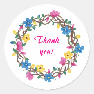 Thank you Floral Wreathe Stickers Runt Klistermärke
